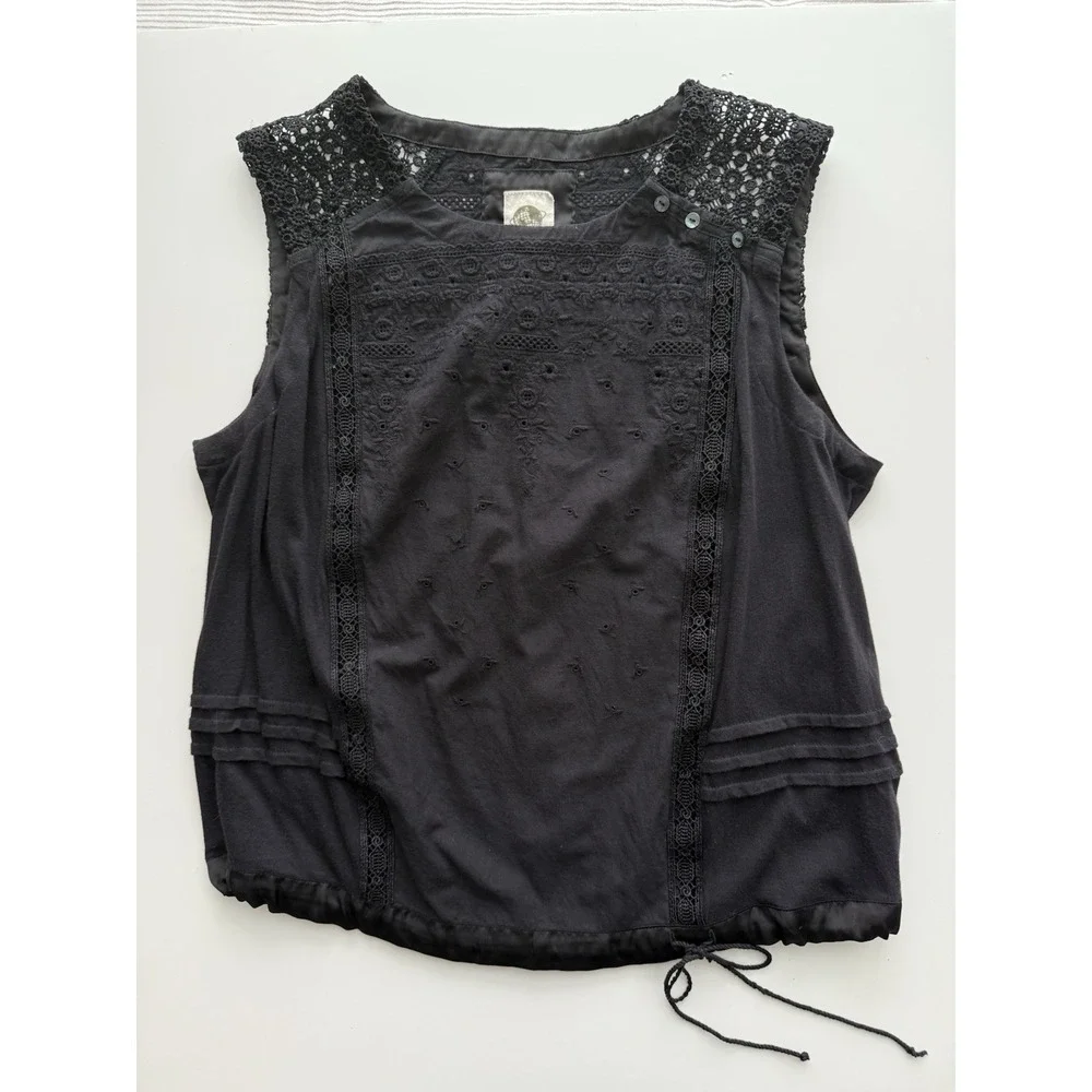 Anthropologie Black Eyelet Crotchet Blouse Womens Small Cottagecore Feminine - Picture 8 of 8